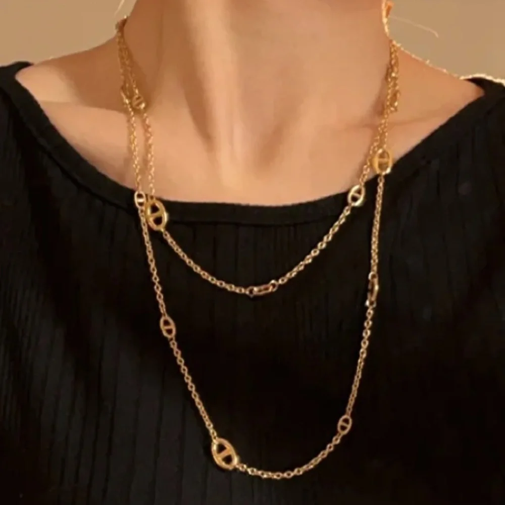 Multilayer Luxury Gold Necklace Pig nose